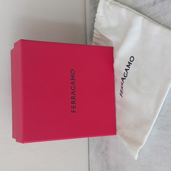 Ferragamo Red Gift Belt Box w White Logo Drawstring Dust Bag 5.5